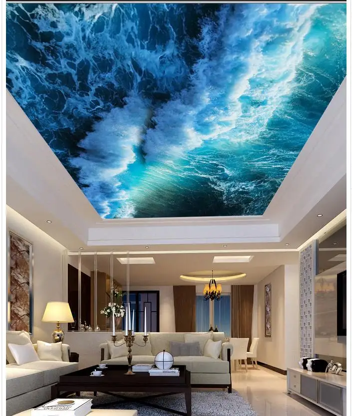 Красивые волны потолочные обои пейзаж фрески 3d для гостиной|landscape wallpaper|ceiling