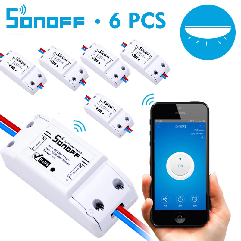 6 шт./лот Sonoff Smart Switch Wifi управляемый переключатель беспроводной релейный