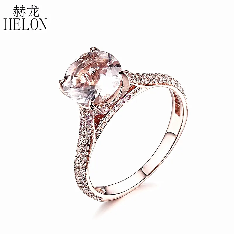 HELON круглое 1.4ct морганитное кольцо твердое розовое золото 14 к натуральное кольцо с натуральными бриллиантами для женщин помолвка романтические ювелирные изделия