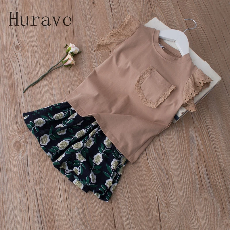 Hurave/2019 летние комплекты для девочек одежды детей детская одежда хлопковая