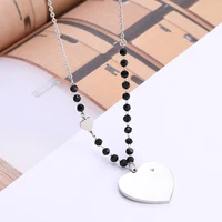 stainless steel big heart pendant necklace for women black crystal long sweater necklace party wedding fashion jewelry gifts