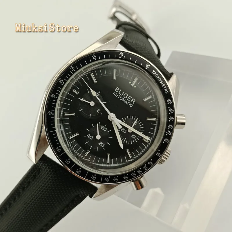 black silver border Новая мода 40 мм bliger мужской черный стерильный циферблат против царапин стекло день недели индикатор механические Автоматические Мужские механические часы - Цвет: black silver border