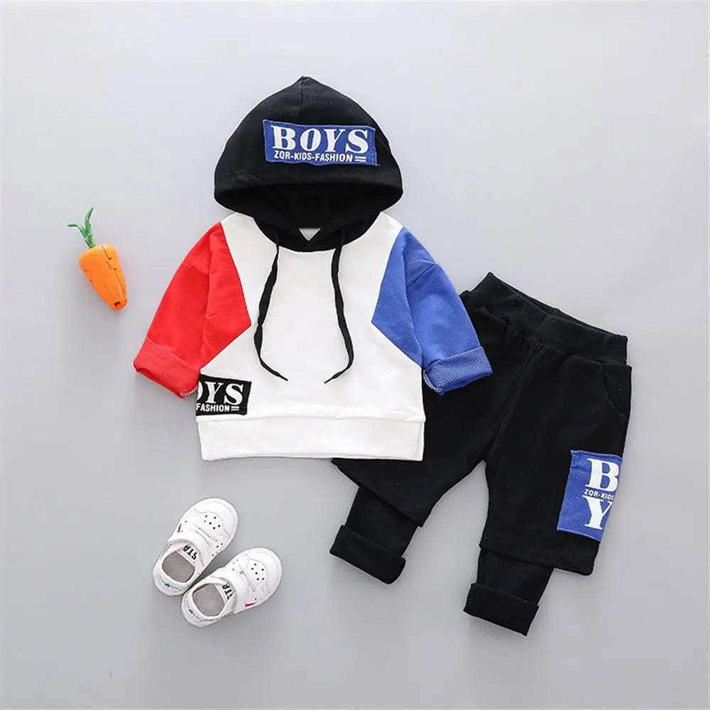 2018 New Boy Autumn Clothing 1-2-3-4 Years Old Baby Cotton Long-Sleeved Hooded Color Matching Coat Fake Two-Piece Sports Suits |