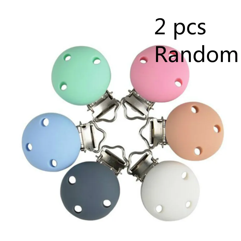 2 pcs Random 2 шт DIY круглые цветные силиконовые клипсы для соски пустышка для младенца держатель цепи зажимы Детские аксессуары - Цвет: 2 pcs Random