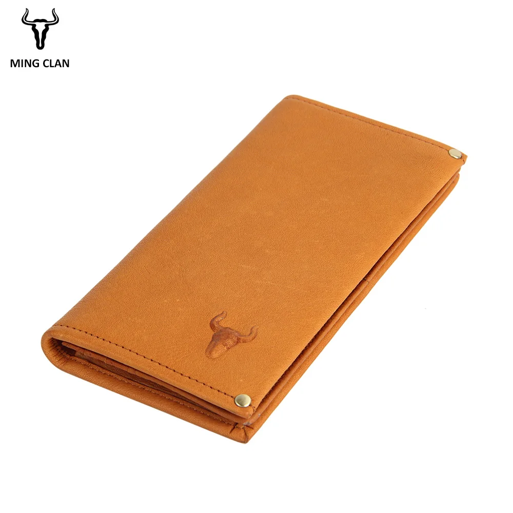 Mingclam Men Women Wallet Genuine Leather Long Clutch Wallet Bifold Purse Slim Fashion Male Wallets Carteira Card Holder Bag