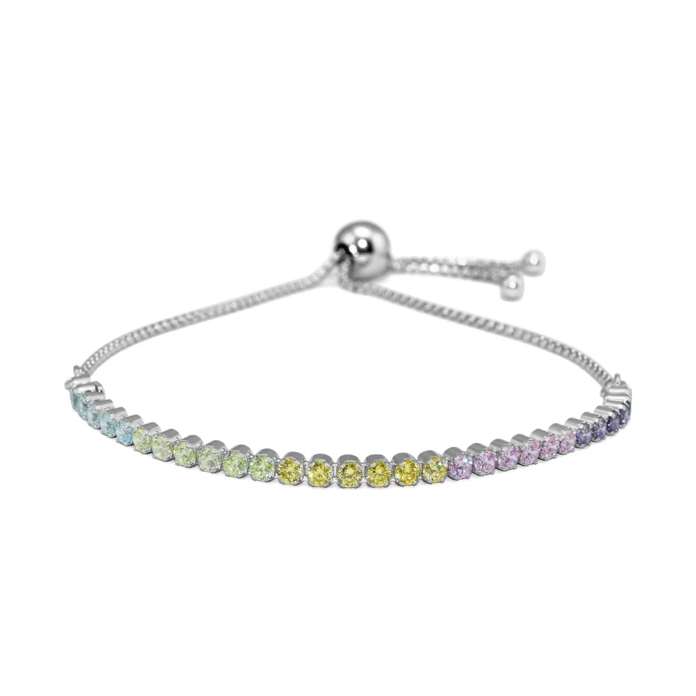 

QANDOCCI 925 Sterling Silver Multi-Color Sparkling Strand Bracelet, Multi-Colored CZ Fits for Original Bracelets Jewelry