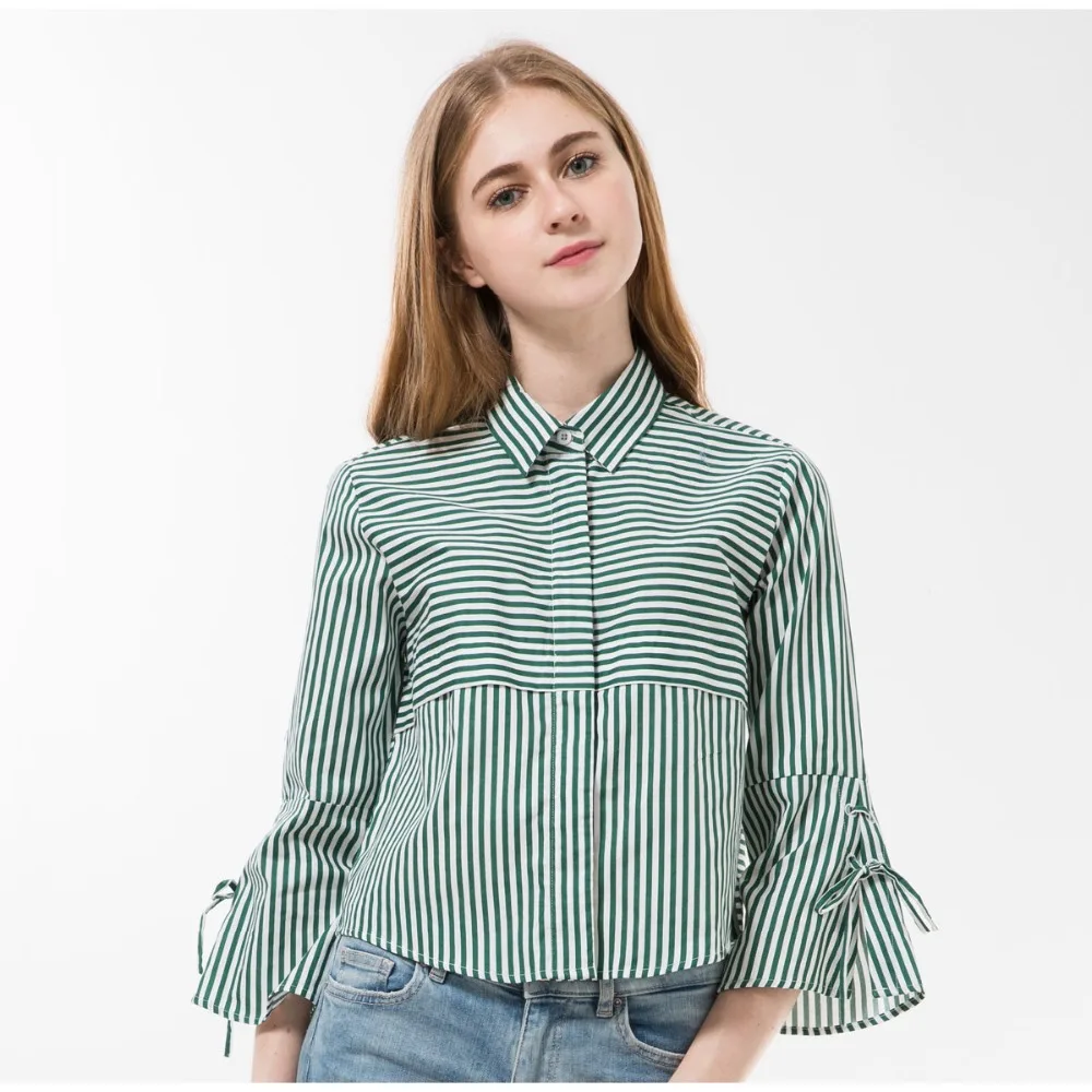 Женская блузка в полоску с отложным воротником и рукавом 2018|blusas femininas|women blousesblouses