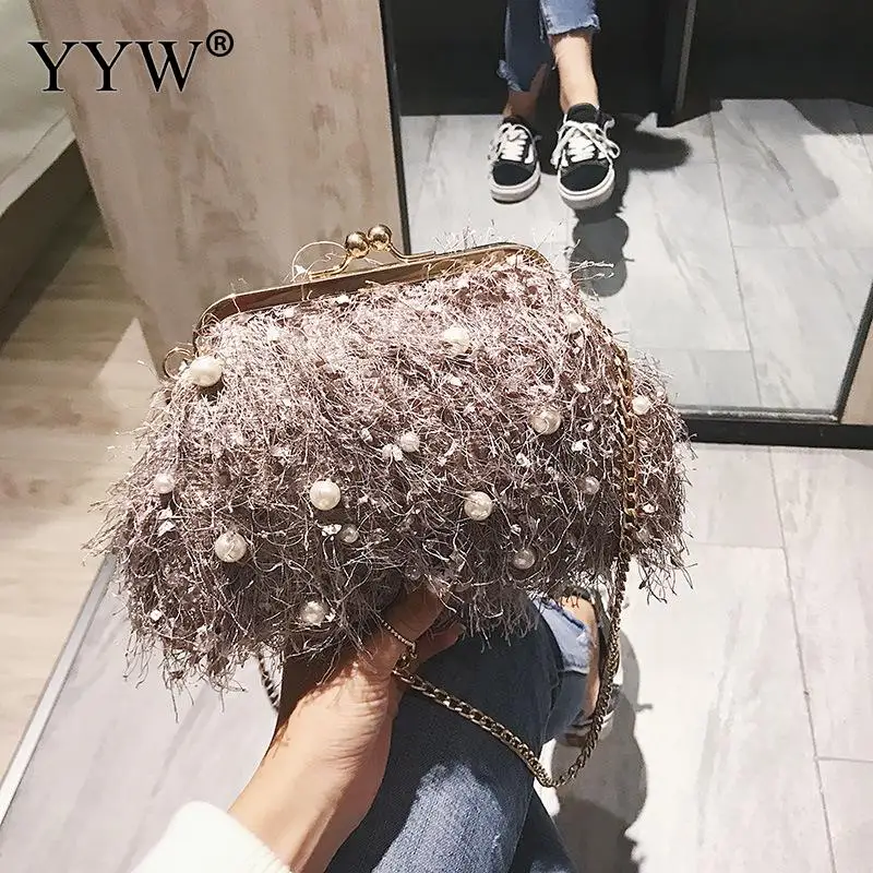 Модный клатч-пельмени YYW 2019 с кисточками для женщин сумка мягкой цепочкой Женская
