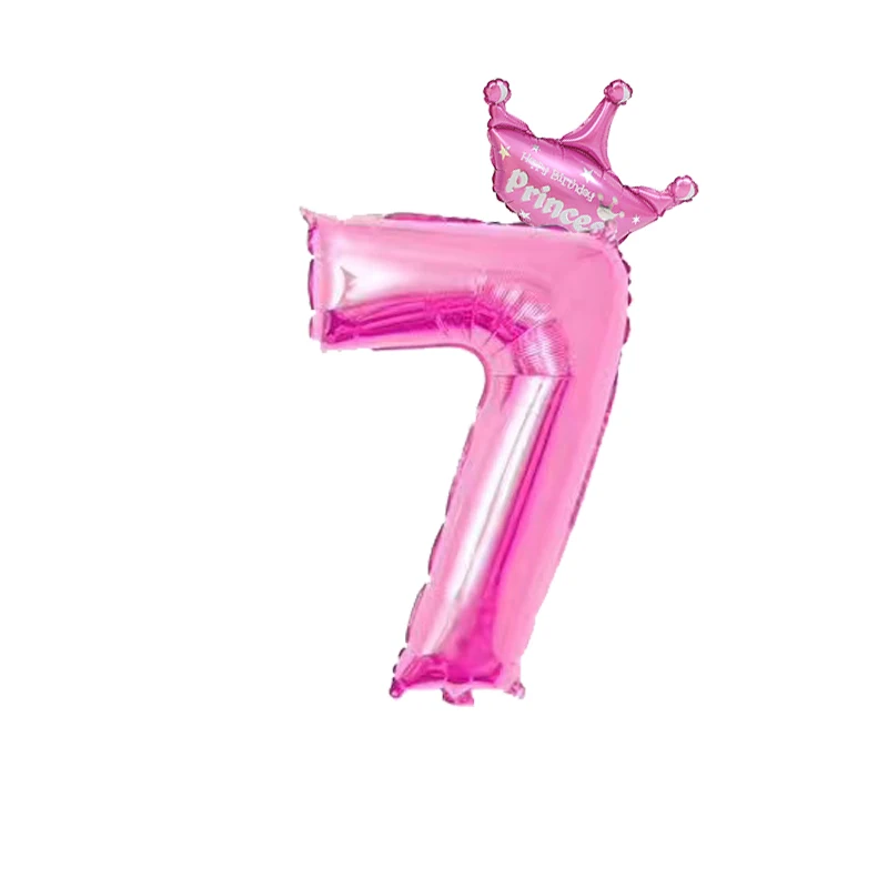 Pink Crown 7 2 шт. 32 дюйма розовый и голубой номер цифры фольги Воздушные шары 1 2 3 4 5 6 7 8 9 лет ребенок Мальчики Девочки День рождения корона фольги воздушный шар Декор - Цвет: Pink Crown 7