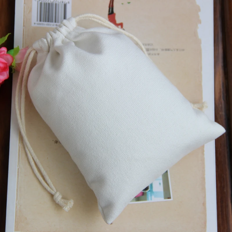 100pcs/lot high quality canvas small drawstring bags customized jewelry bags wholesale 11*15cm gift pouch for jewelry packaging