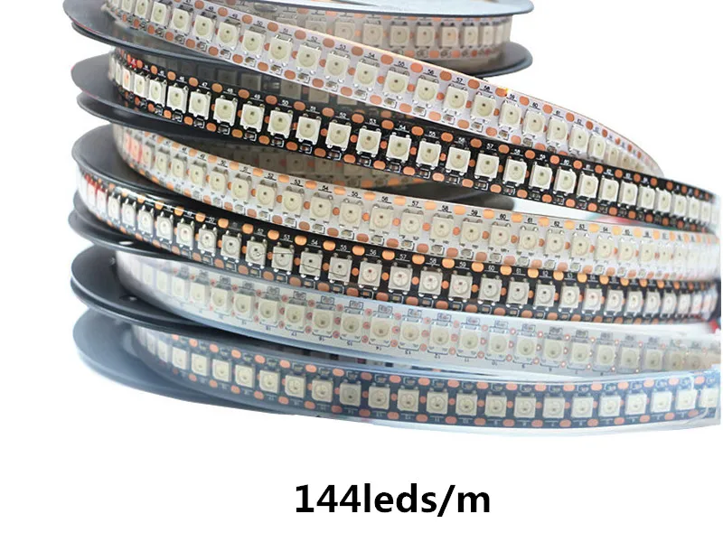 WS2812B Светодиодные ленты индивидуально адресуемых RGB умная Пиксели полоса 1 м-5 м черный/белый PCB WS2812 IC Водонепроницаемый 5V 30/60/144 светодиодный s/m - Испускаемый цвет: 144leds