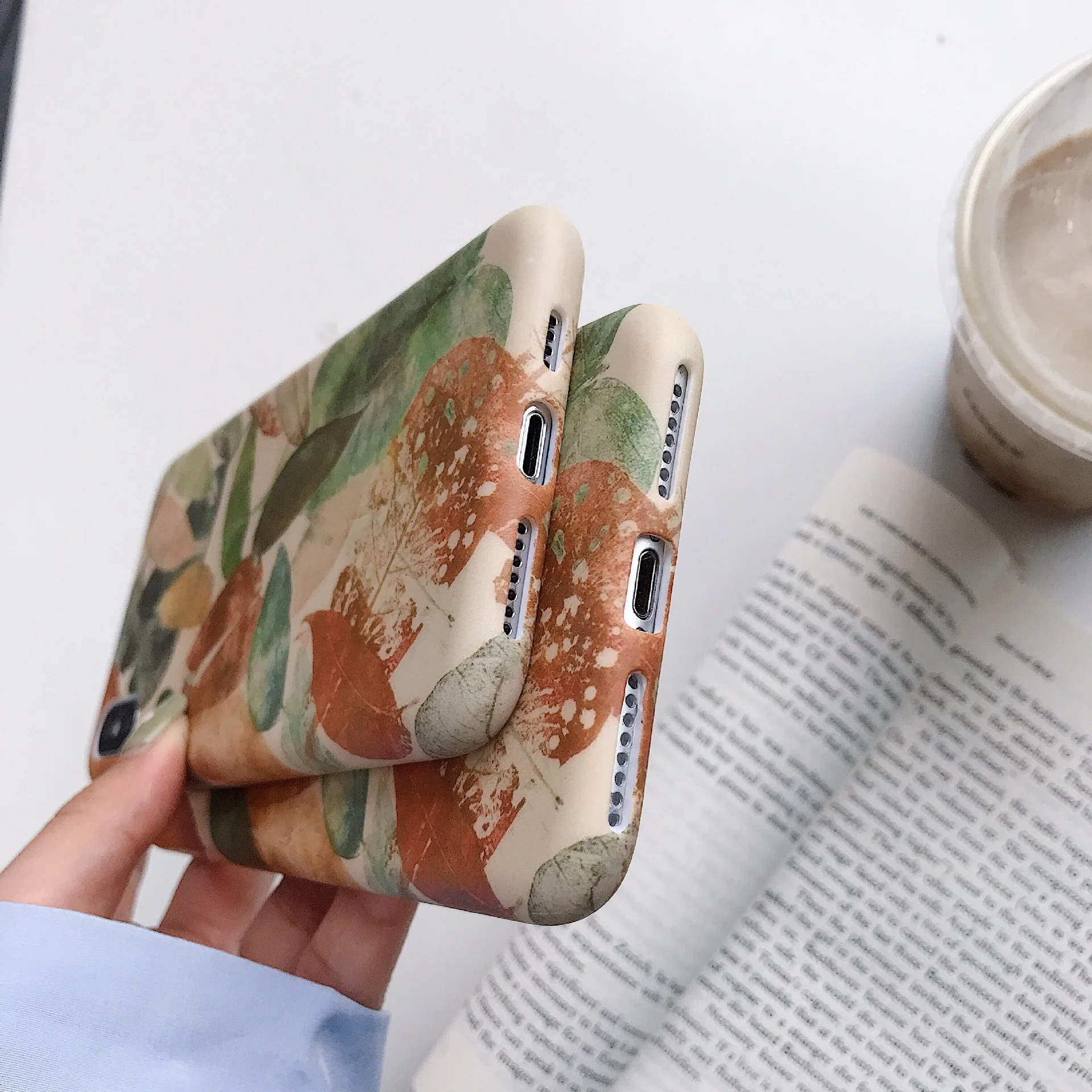Retro Art Illustration Leaf Korean Phone Case For iPhone 7 Puls 6 6S 8 Liquid Silicone Soft X Xr XsMax |