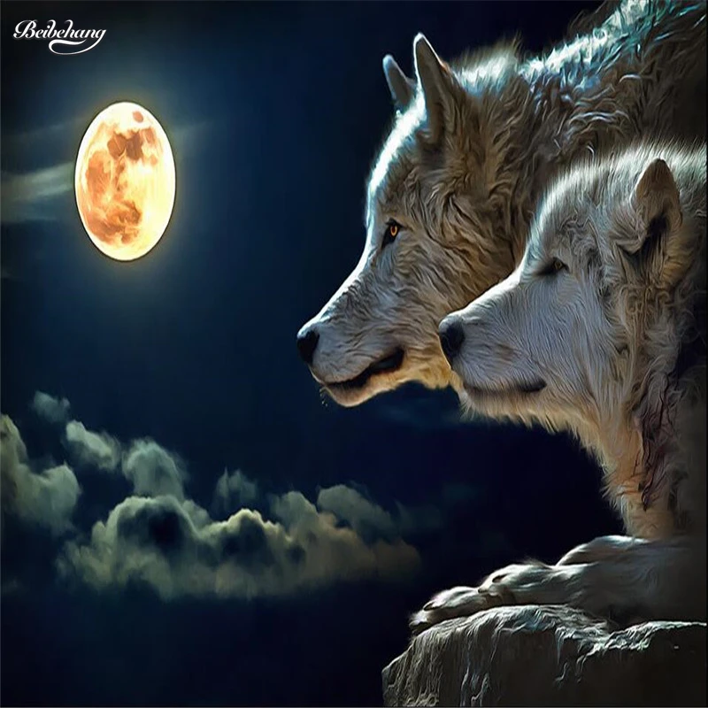 Обои для настенного декора 3D ночью яркие круглые луна волки атака комната