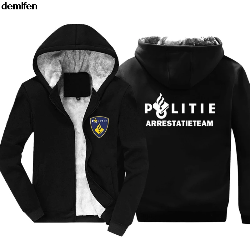 Netherland Politie Police Special Swat Force Мужские толстовки, новинка, хлопковое пальто, модная зимняя теплая куртка, толстовка - Цвет: black