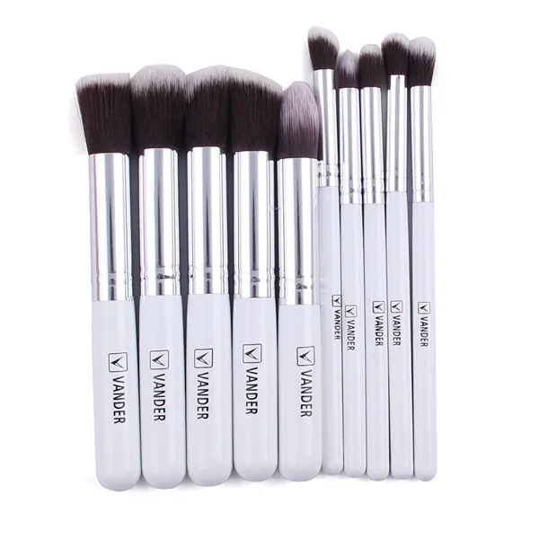 White Silver 5x/10x Профессиональный набор для макияжа, пудра, основа для макияжа, тени для век, подводка для глаз, консилер для губ, косметический набор кистей, растущий карандаш Кабуки - Handle Color: White Silver