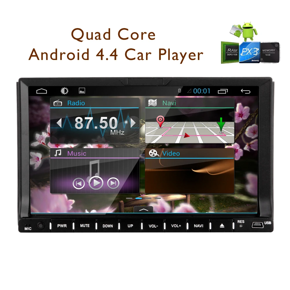 В тире 2din dvd-плеер автомобиля GPS 7 дюймов Android 4.4 HD емкостный стерео поддержка Wi-Fi