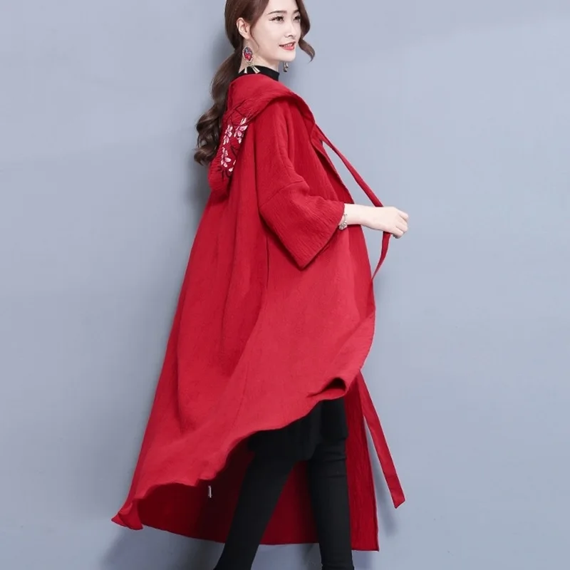 Женская накидка-пончо женская накидка в китайском стиле Hanfu с капюшоном красная