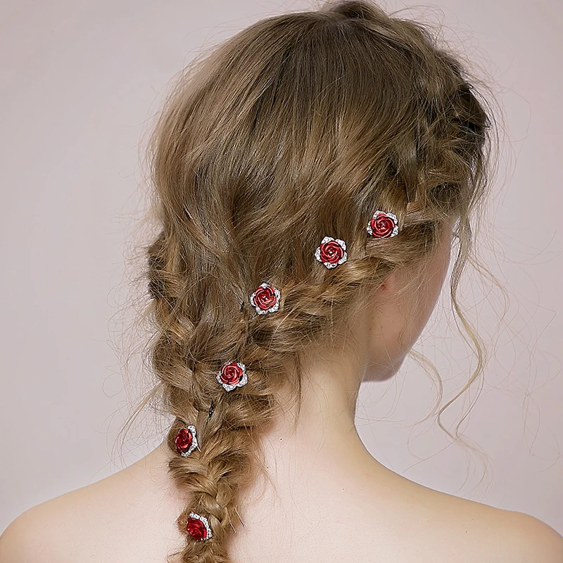 

Bridal Flower Hairwear Accessorios Ladies Wedding Accessories Womens Red Floral Hair Sticks O510 ( 5 pieces to sell )