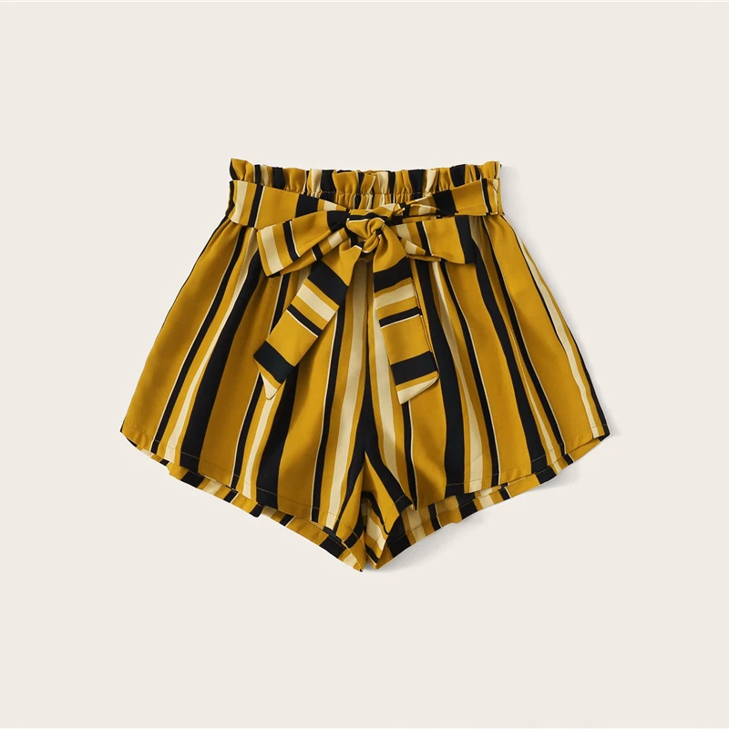 SHEIN летние шорты в полоску с поясом на талии и эластичной резинкой на талии
