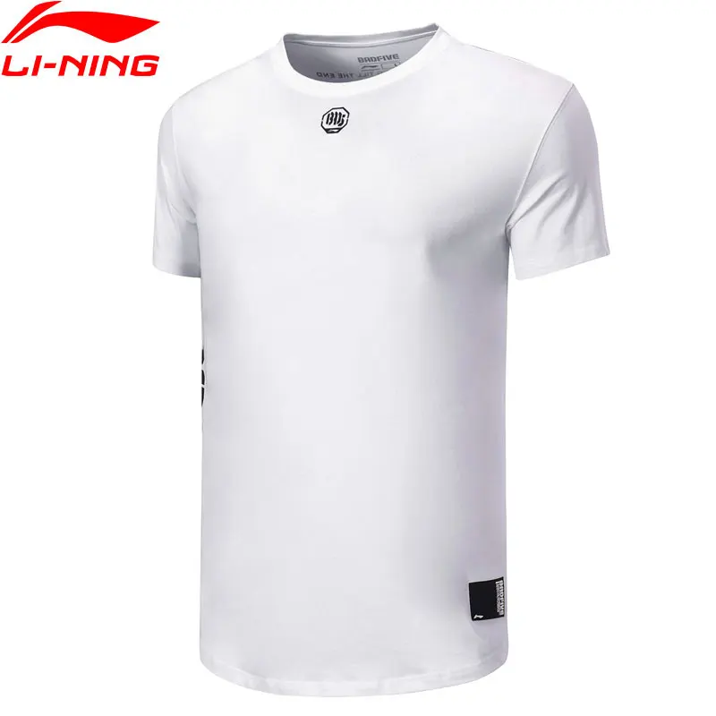 Li-Ning мужские баскетбольные футболки из серии BAD FIVE, свободные спортивные футболки с подкладкой из хлопка, футболки с коротким рукавом AHSP101 MTS3095