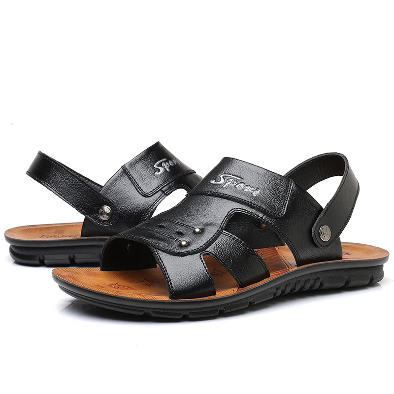2020 летние мужские сандалии из натуральной кожи больших размеров Модная