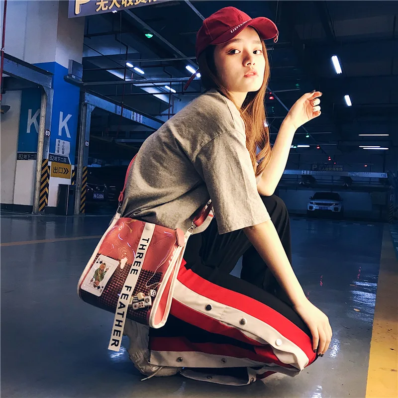 Уличные мини сумки Ulzzang из парусины с буквенным принтом и кисточками