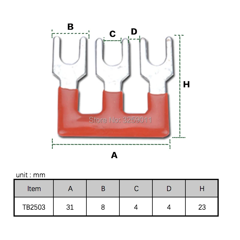 

100PCS TB2503 3 Positions 25A Wire Connector Pre Insulated Fork Type Barrier Spades Terminal Strip Jumper Block red