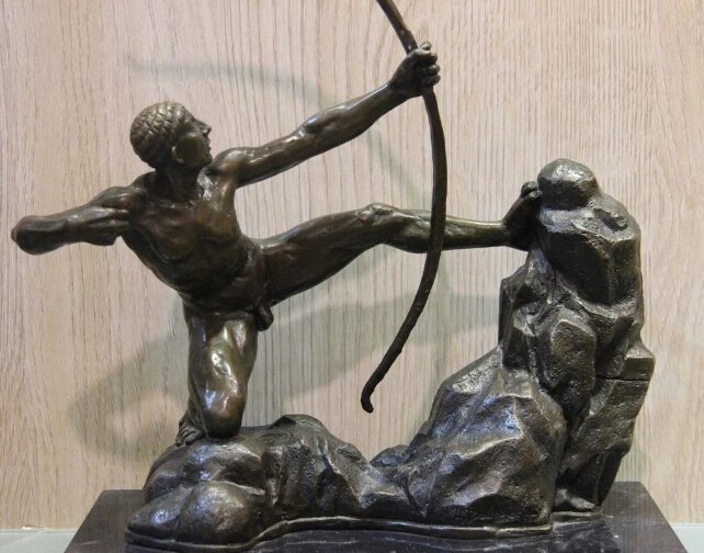 Западная ХУДОЖЕСТВЕННАЯ Статуэтка бронза медный Потяните лук стрельба из лука мраморная база Статуя