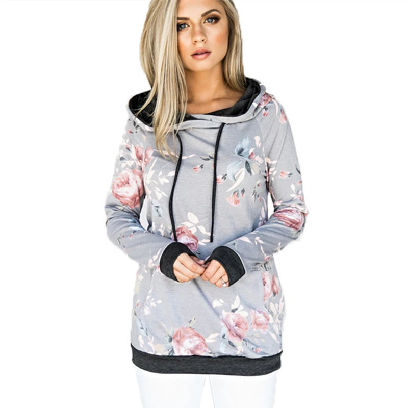 Женская толстовка с капюшоном цветочным принтом весна-осень | одежда