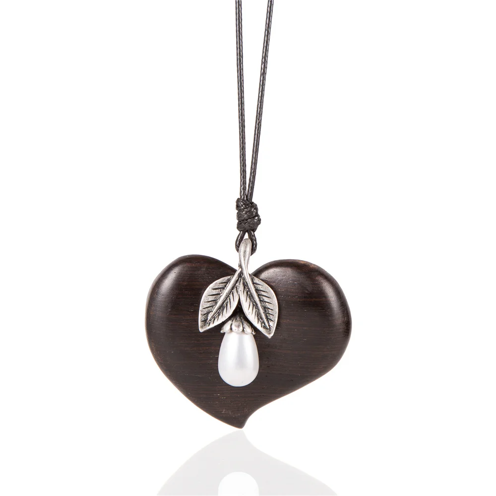 HOCOLE ручная работа сердце любовь деревянная подвеска ожерелье с искусственным