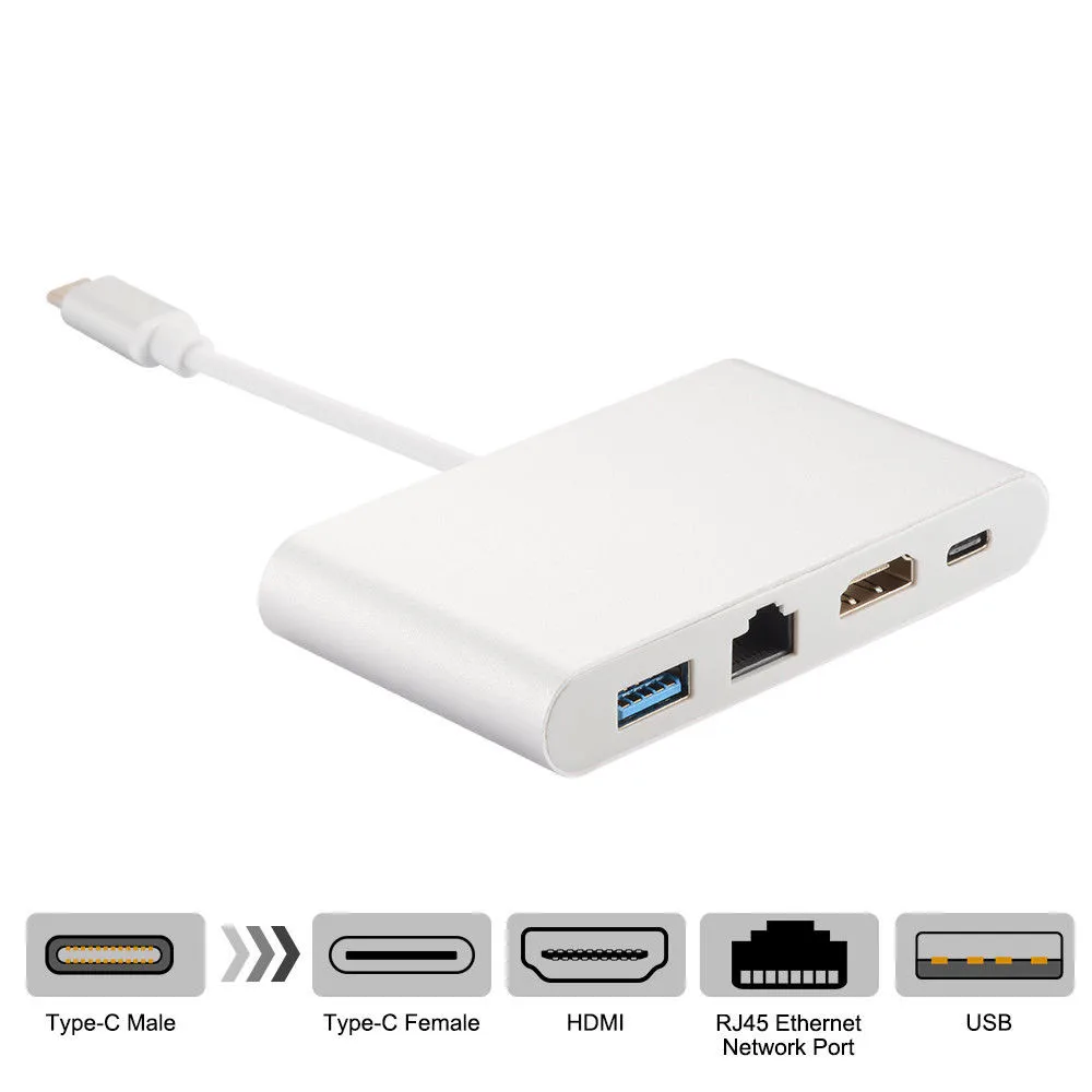 USB C To HDMI 4K + RJ45 LAN Network 3.0 Type Adapter Converter AC1403 Ethernet Card For MacBook | Компьютеры и офис