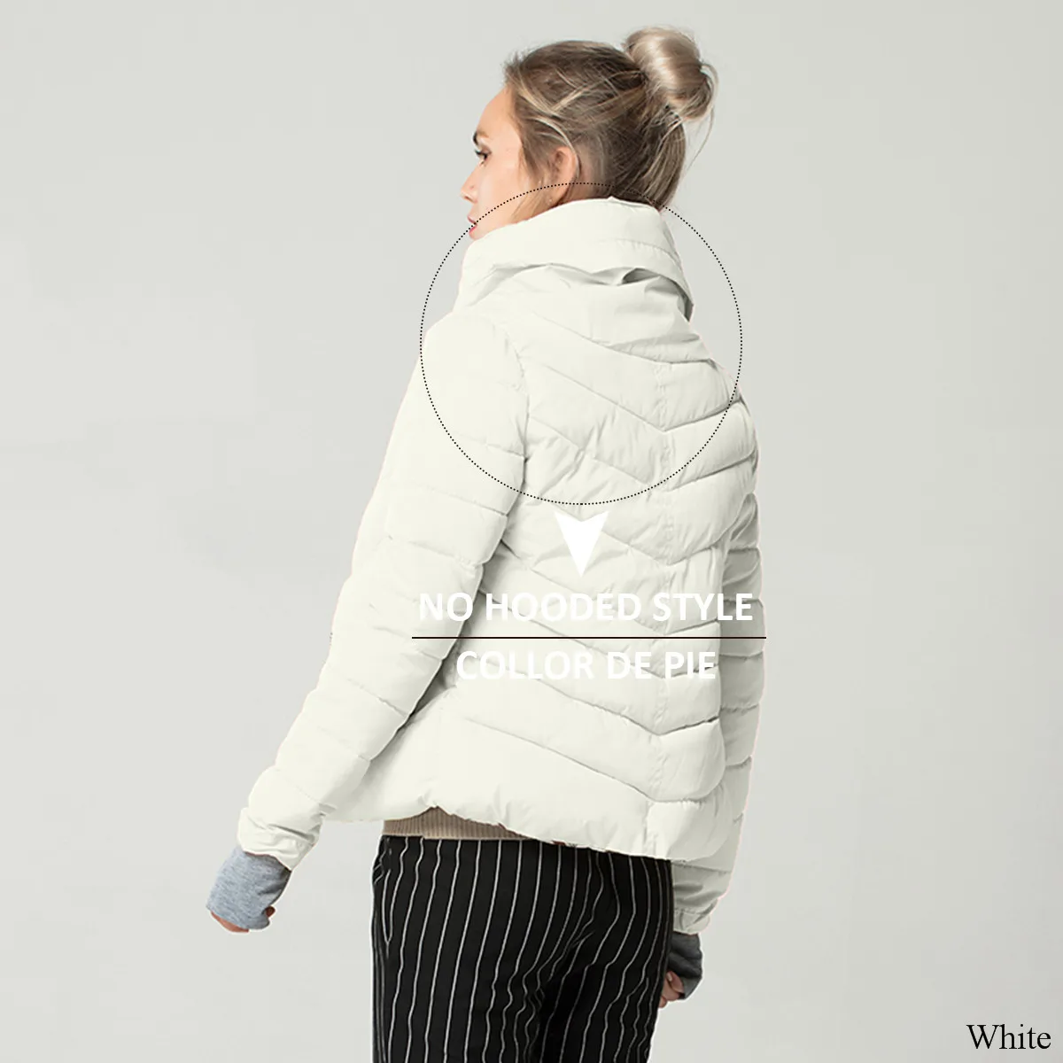 Short Autumn Winter Jacket Women Parkas Hooded Coats Female Wadded Jacket Women Parka Padded Jacket With Gloves chaqueta mujer - Цвет: White--No Hooded