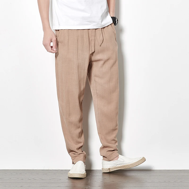 

Japan Style Elastic Waist Streetwear Linen Pants Men 5XL 4XL Plus Size Peg Leg Trousers Summer Workout Harem Pants Men XXXXXL