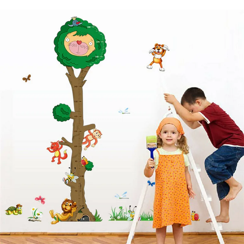 Съемный стикер с изображением животных высота дерева Детская Наклейка на стену