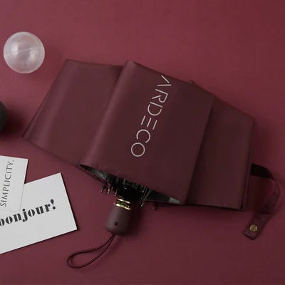 Wine Red Корейский стиль Автоматическая 3 складной зонт от дождя и солнца женский, черный покрытие зонтик леди Sombrilla Mujer, новинка - Цвет: Wine Red