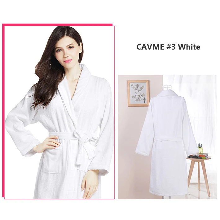CAVME 3 White Хлопковый махровый халат для пары, кимоно, полотенце, халат для отеля, халаты для женщин и мужчин, длинный халат для отдыха, длинный рукав, ночной халат - Цвет: CAVME 3 White