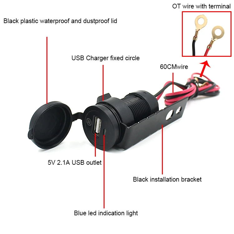 12V черный Водонепроницаемый Мотоцикл Скутер Руль USB для сотового телефона
