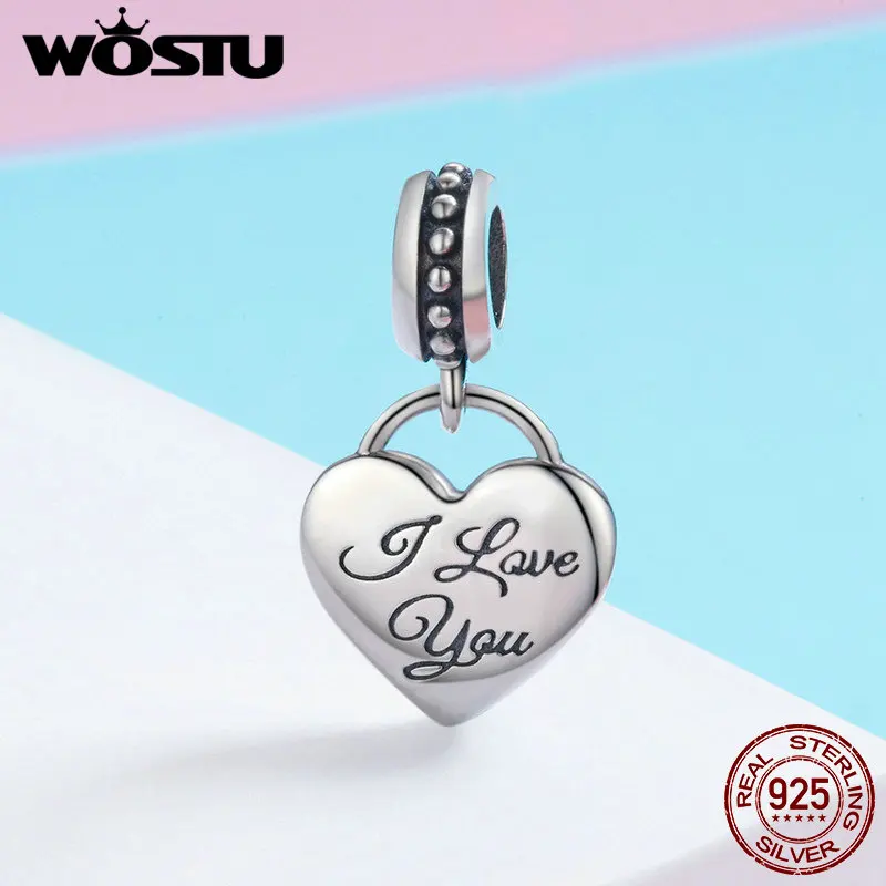 WOSTU романтическая 925 пробы серебряная подвеска в виде сердца с надписью I Love You, браслет с бусинами и подвеской, ювелирный подарок для самостоятельной сборки, FIC539