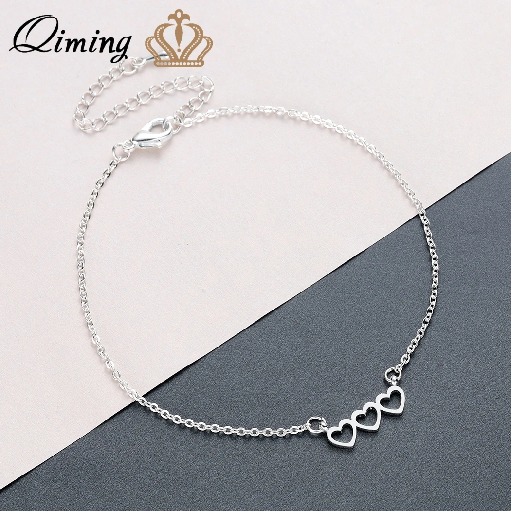 QIMING изящные браслеты с тройным сердцем женские золотые для девушек корейские