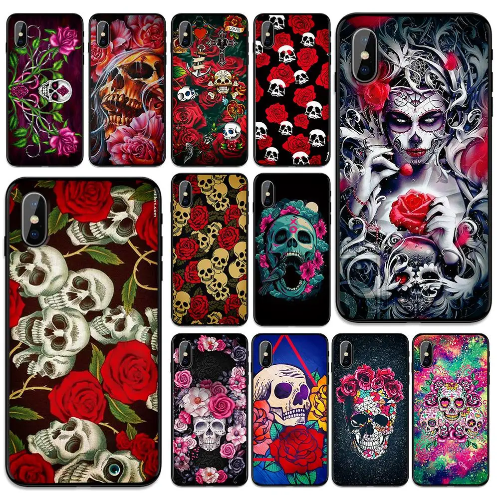 Модный мягкий чехол из ТПУ в стиле ретро с цветком и черепом для Apple iPhone 6 6S 7 8 Plus 5 5S