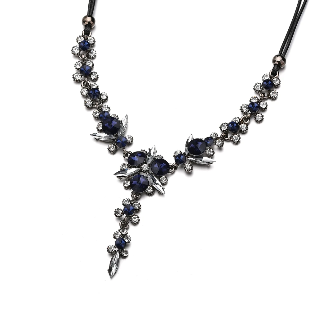 Женское винтажное ожерелье MissCyCy длинное с синими кристаллами и