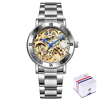Gold with Box IK coloring 36 мм чехол золото Armbanduhr Damen автоматические женские наручные часы из нержавеющей стали Скелет механические часы Montre Femme - Цвет: Gold with Box