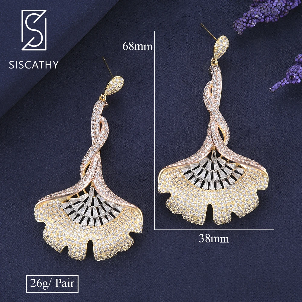 

Siscathy 28*62mm Luxury 3Tones Cubic Zirconia Earrings Luxury African Drop Dangle Earrings For Women Fashion Jewelry 2019 New