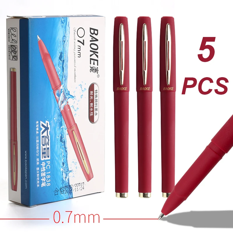 0.7mm red 5 шт. гелевая ручка BAOKE 0,5 мм 0,7 мм красные черные чернила Заправка для письма подписи офисные принадлежности Гладкие письма рекламная нейтральная ручка - Цвет: 0.7mm red
