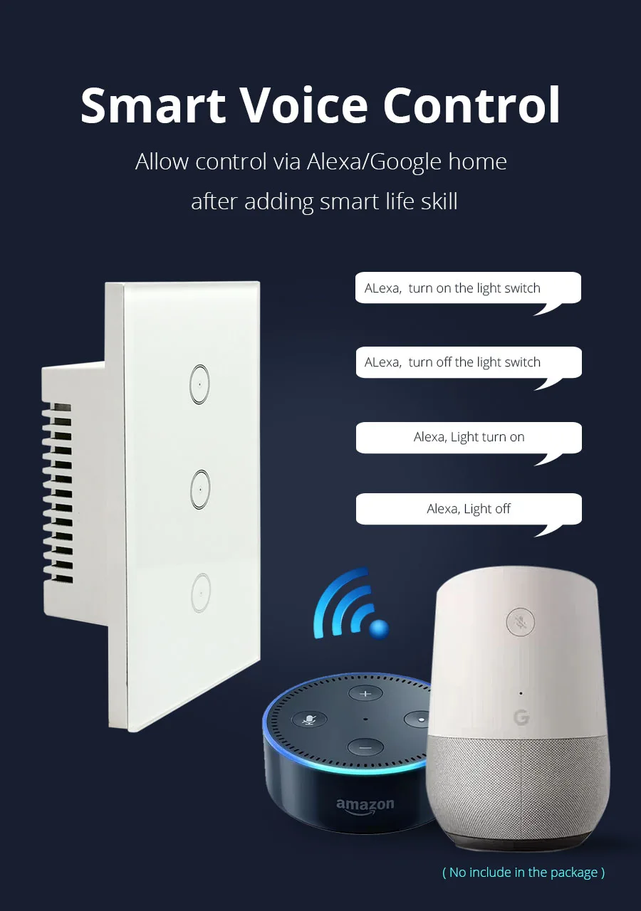 US AU 1 банда 2 банды 3 банды Wifi настенный выключатель работает с Alexa напрямую умный дом пульт дистанционного управления светильник Панель управления через приложение