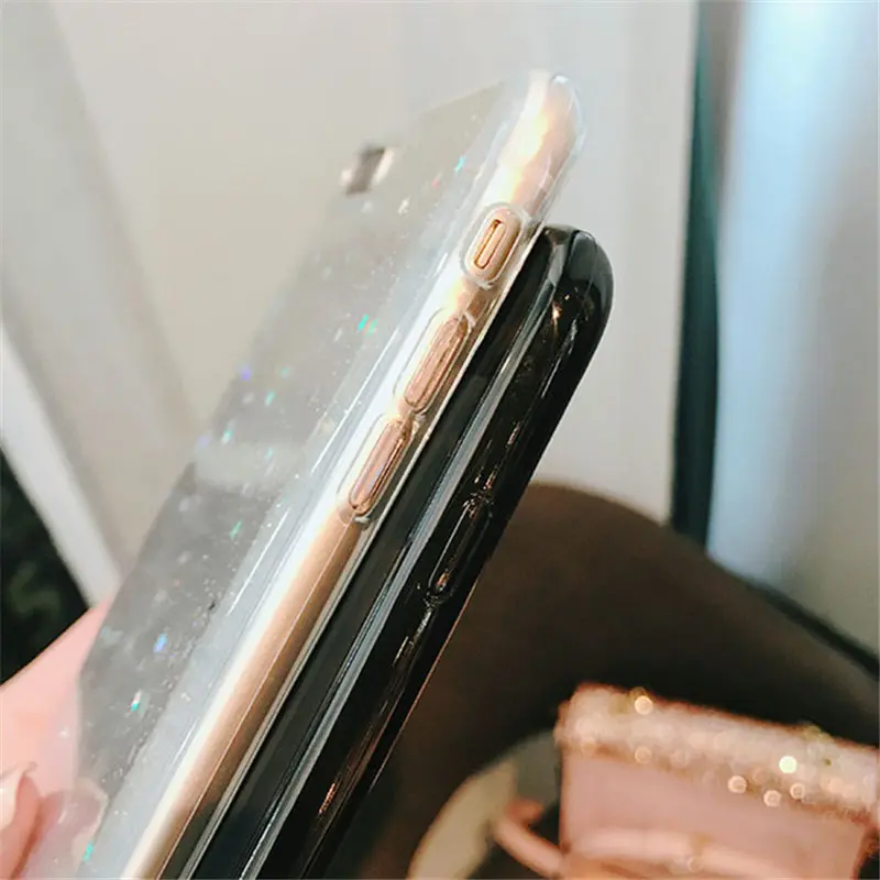 QINUO Clear Soft Silicone Case For iPhone 11 Pro Max X XS XR 6 6s 7 8 Plus Glitter Star Love Heart Telefon Kilifi Funda |