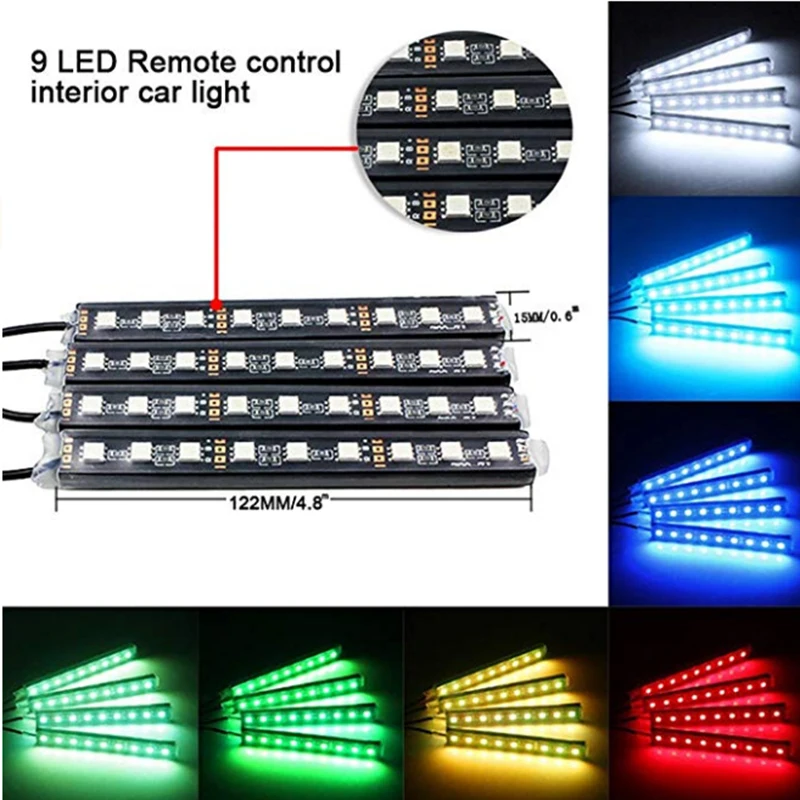 TPHL автомобиль 9 LED 2/4 в 1 Интерьер 5050 атмосферные огни тире пол ноги полосы света
