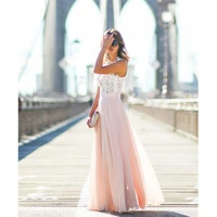 2019 womens casual lace loose long solid dress off the shoulder formal prom party wedding bridesmaid sleeveless