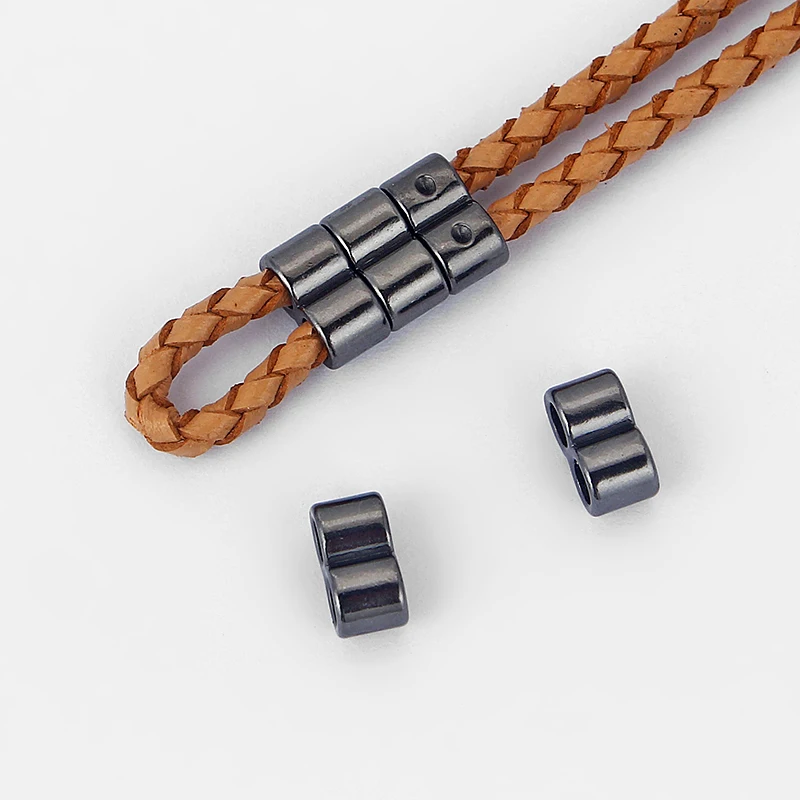 

20pcs Gun Black Color Double Hole Slider Beads Spacer For 3mm Round Leather Cord Diy Bracelet Jewelry Making Findings