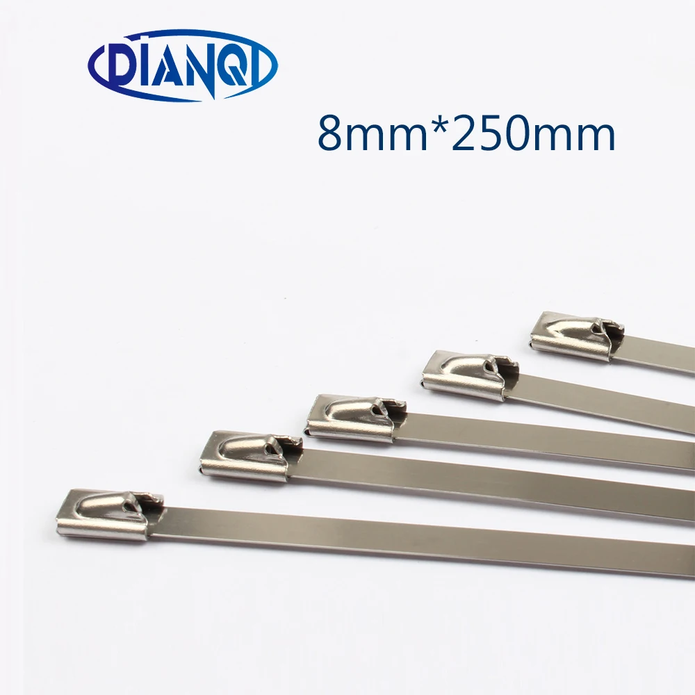 8mmx250mm 8*250mm 8mmx250mm Latching Self-Locking Stainless Steel wires cable ties self-Lock tie wrap zip ties 201 304 316
